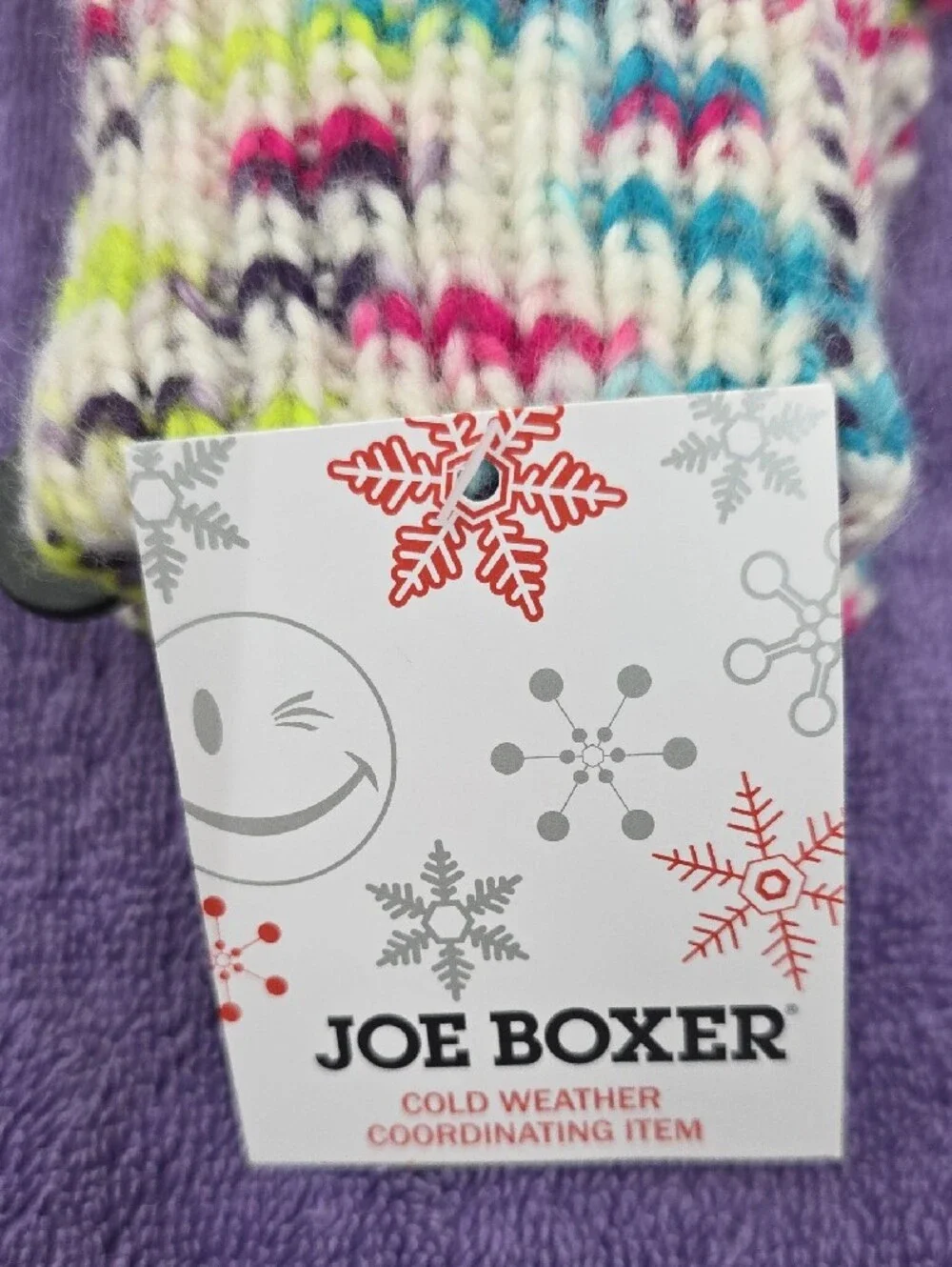 NWT Joe Boxer Kids Multicolor Knit Convertible Mittens - White with Neon Accents